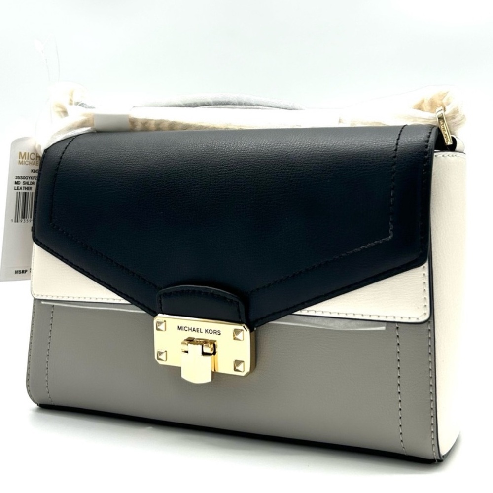 Michael Kors Kinsley leather Medium shoulder Flap Crossbody Bag Optic White